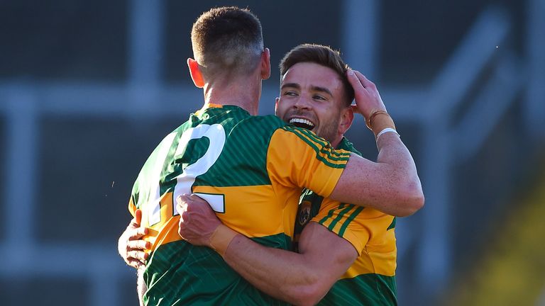 Paul Geaney and Micheál Burns celebrate at full-time