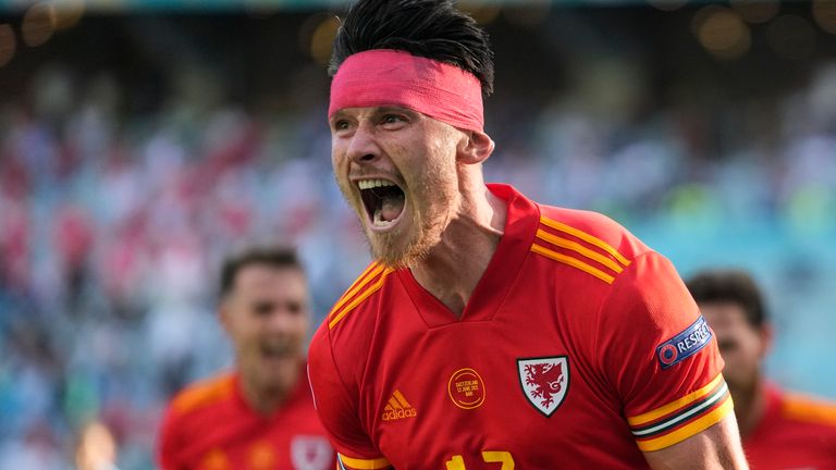 Kieffer Moore celebrates his equalising goal for Wales against Switzerland