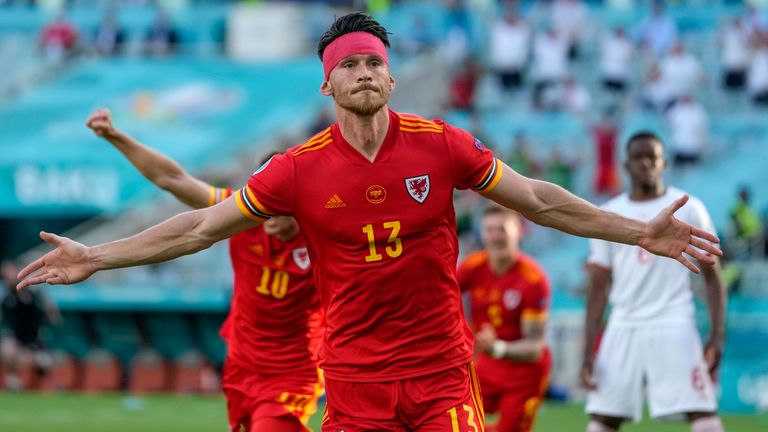 AP - Kieffer Moore celebrates his Wales goal against Switzerland