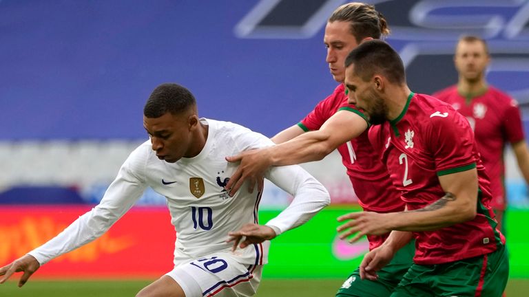 Kylian Mbappe in action against Bulgaria