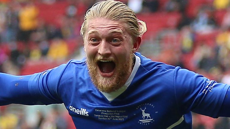 Hartlepool's Luke Armstrong scored the opening goal of the National League play-off final against Torquay (PA)