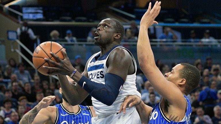 Deng in action for the Timberwolves against the Orlando Magic in 2019. (AP Photo/Phelan M. Ebenhack)