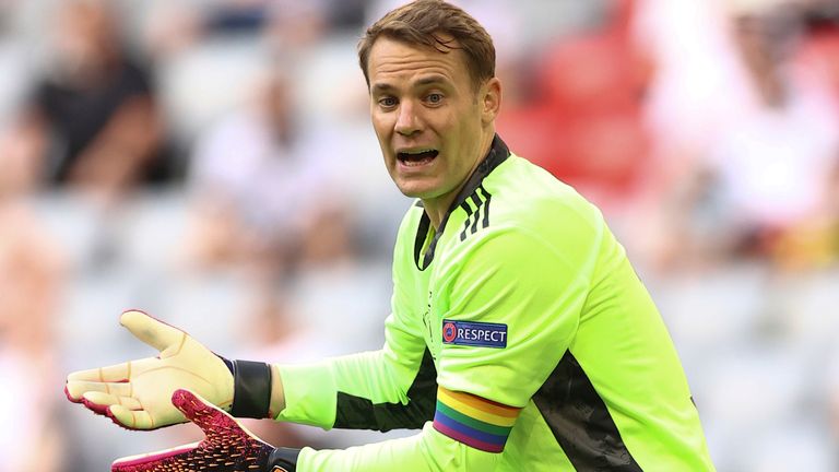 Germany goalkeeper Manuel Neuer has been wearing a rainbow armband in honour of 'Pride Month' (AP)