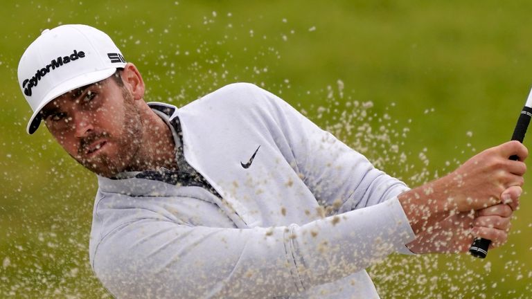 Matthew Wolff plays a shot from a bunker on the 11th hole during the first round of the U.S. Open Golf Championship, Thursday, June 17, 2021, at Torrey Pines Golf Course in San Diego. (AP Photo/Marcio Jose Sanchez)