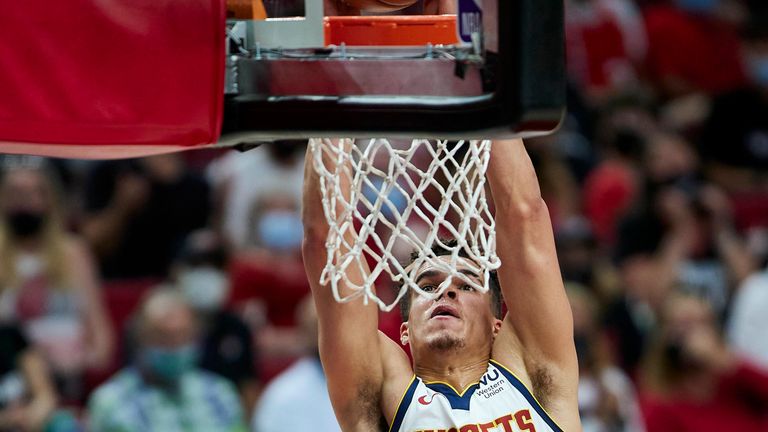 Denver Nuggets forward Michael Porter Jr. dunks against the Portland Trail Blazers during Game 6 of the NBA basketball first-round playoff series