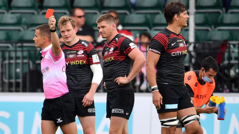 Saracens v Ealing Trailfinders - Greene King IPA Championship - Play Off Final - Second Leg - StoneX Stadium
Saracens' Michael Rhodes is sent off during the Greene King IPA Championship play off final second leg match at the StoneX Stadium, London. Picture date: Sunday June 20, 2021.