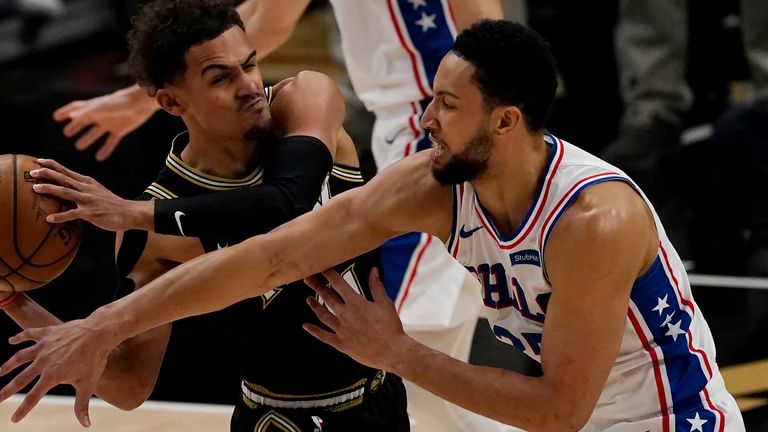 Ben Simmons defends Trae Young during Game 6