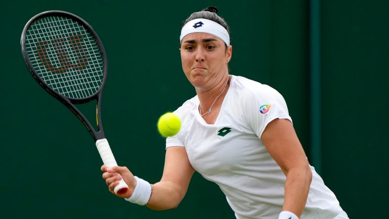 Tunisia's Ons Jabeur in action against Sweden's Rebecca Peterson. (AP Photo/Alastair Grant)