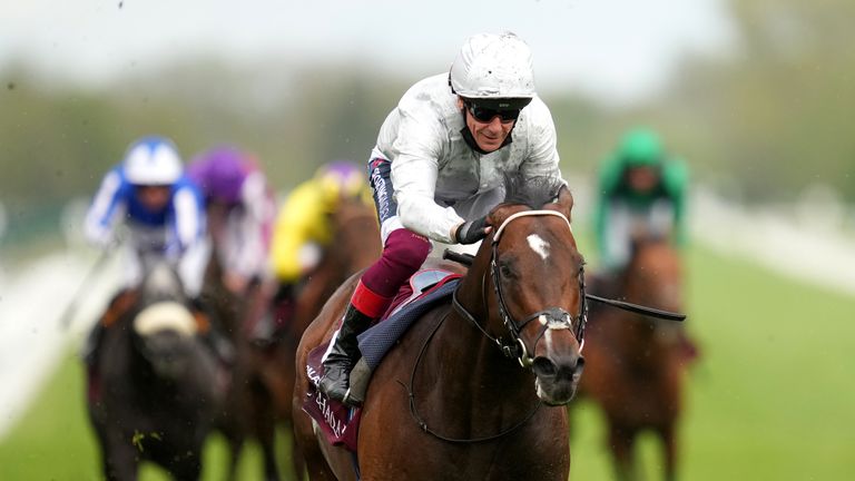 Frankie Dettori celebrates winning The Al Shaqab Lockinge Stakes on Palace Pier 