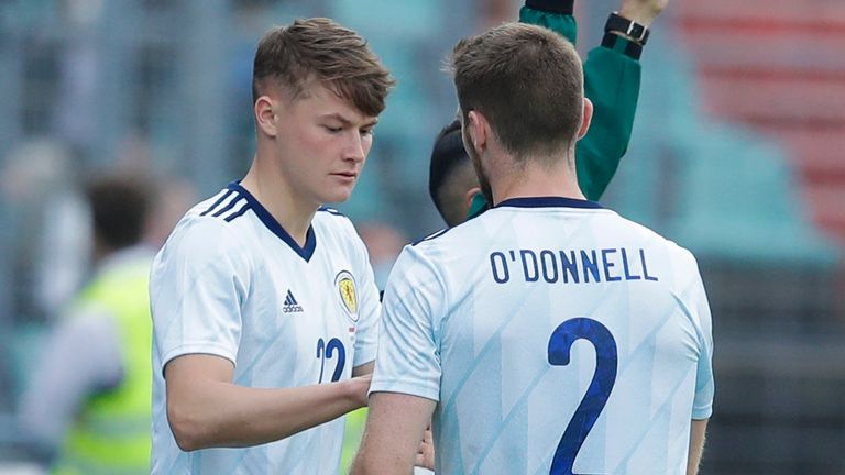 LUXEMBOURG, LUXEMBOURG - JUNE 06: Nathan Patterson comes on for his Scotland debut replacing Stephen O'Donnell (right) during a friendly match between Luxembourg and Scotland at the Stade Josy Barthel on June 06, 2021, in Luxembourg, Scotland. (Photo by Pim Waslander / SNS Group)