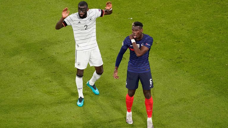 Paul Pogba has claimed Antonio Rudiger "nibbled" him during France's win over Germany