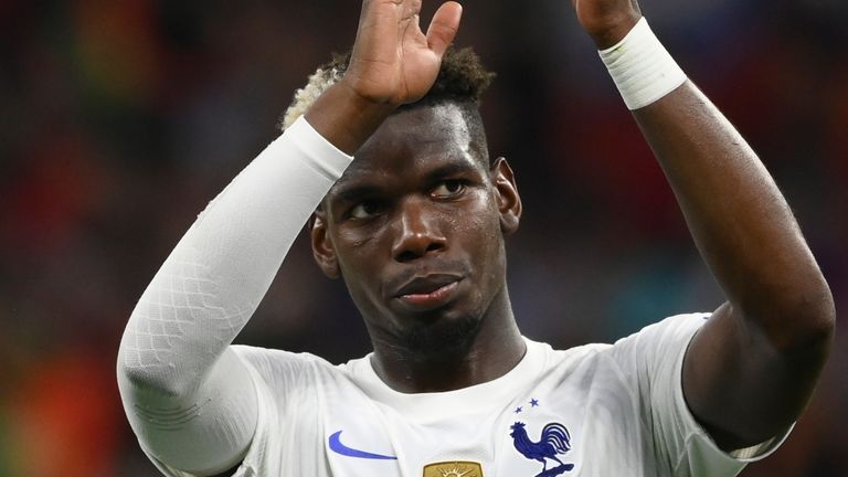 France&#39;s Paul Pogba applauds the fans at the end of the Euro 2020 soccer championship group F match between Portugal and France at the Puskas Arena in Budapest, Wednesday, June 23, 2021. The game ended in a 2-2 draw. (Franck Fife, Pool photo via AP)