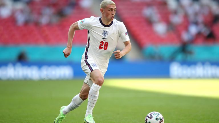 Phil Foden in action for England at Euro 2020