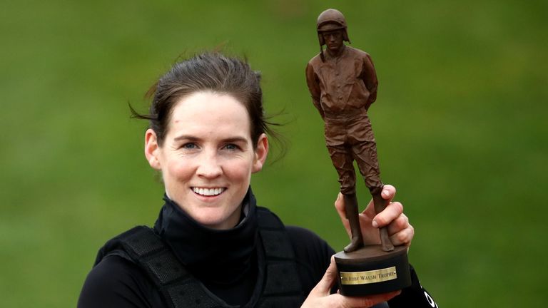 Rachel Blackmore poses with The Ruby Walsh Trophy during day four of the Cheltenham Festival 