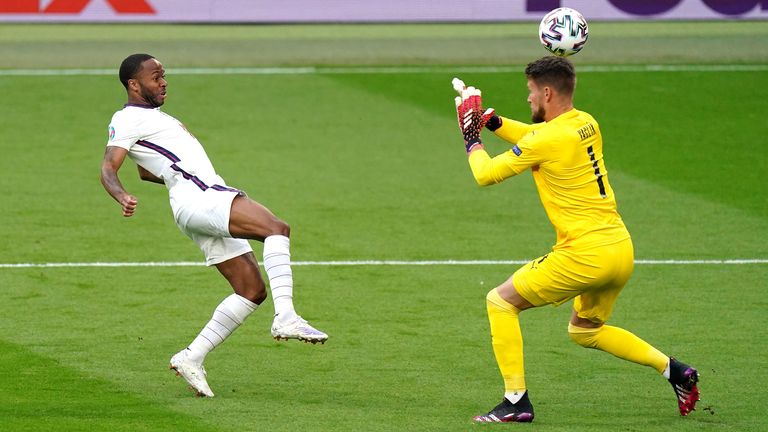 Raheem Sterling hit the post early on against Czech Republic after lobbing the keeper