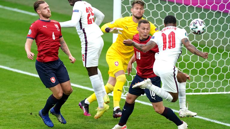 Raheem Sterling heads England ahead against Czech Republic
