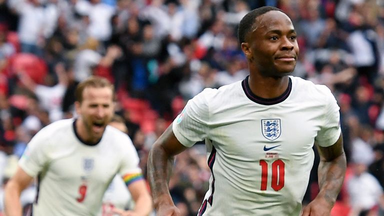 Raheem Sterling and Harry Kane celebrate at Wembley