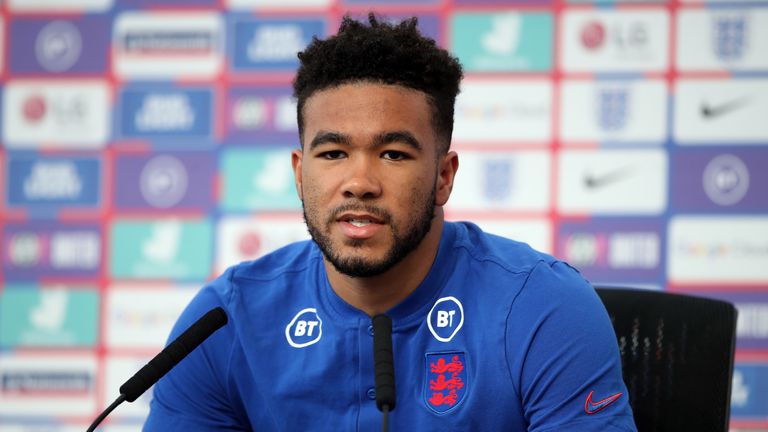 England's Reece James at a news conference at St George's Park