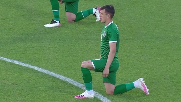 The Republic of Ireland players take a knee during the friendly with Hungary