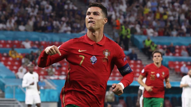 Cristiano Ronaldo celebrates against France