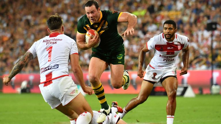 Boyd Cordner scores a try against England in the 2017 Rugby League World Cup final