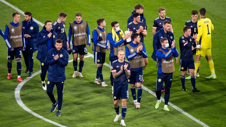 The Scotland players at full time after their Euro 2020 defeat to Croatia