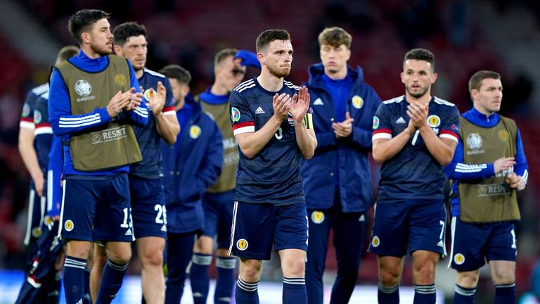 Scotland's Andrew Robertson applauds the fans after their UEFA Euro 2020 Group D match at Hampden against Croatia