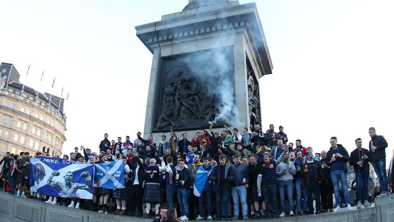 Scottish football fans in Trafalgar Square