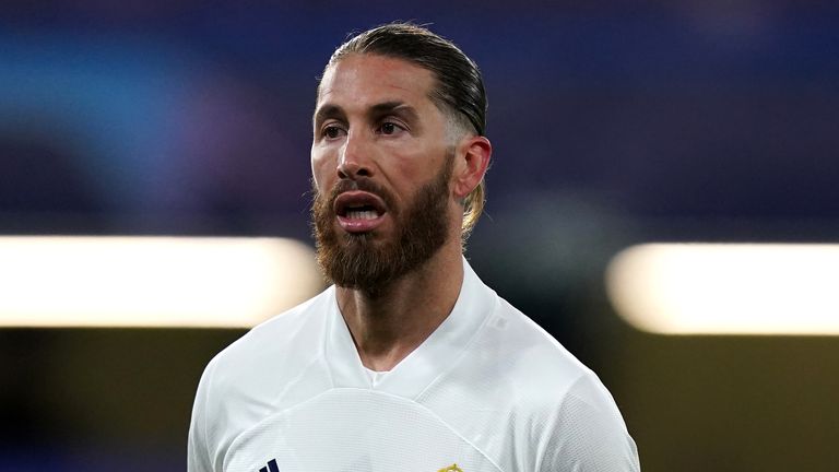 Real Madrid&#39;s Sergio Ramos during the UEFA Champions League Semi Final second leg match at Stamford Bridge, London. Picture date: Wednesday May 5, 2021.