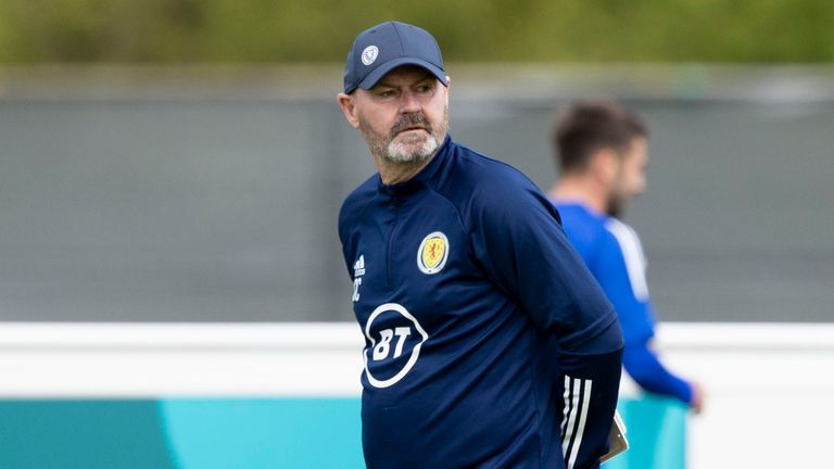 Scotland boss Steve Clarke takes training on Thursday