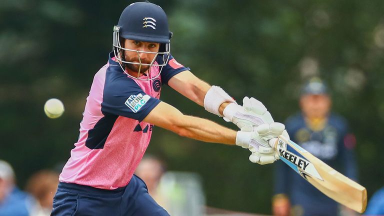 Stephen Eskinazi of Middlesex bats during the Vitality Blast T20 match between Middlesex and Glamorgan at Radlett Cricket Club on June 27, 2021 in Radlett, England