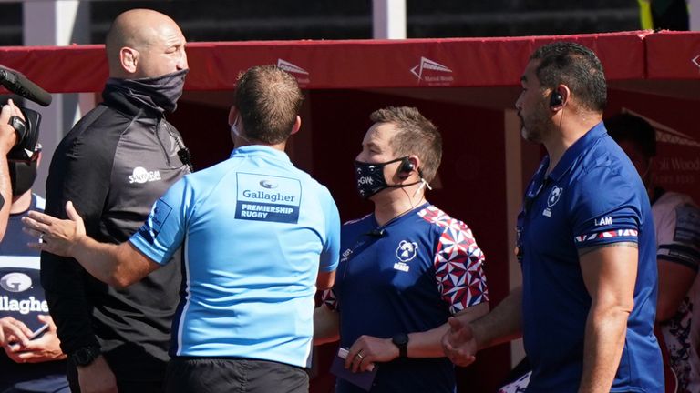 Leicester Tigers v Bristol Bears - Gallagher Premiership - Mattioli Woods Welford Road
Leicester Tigers and Bristol Bears staff have words after the Gallagher Premiership match at Mattioli Woods Welford Road, Leicester. Picture date: Saturday June 5, 2021.