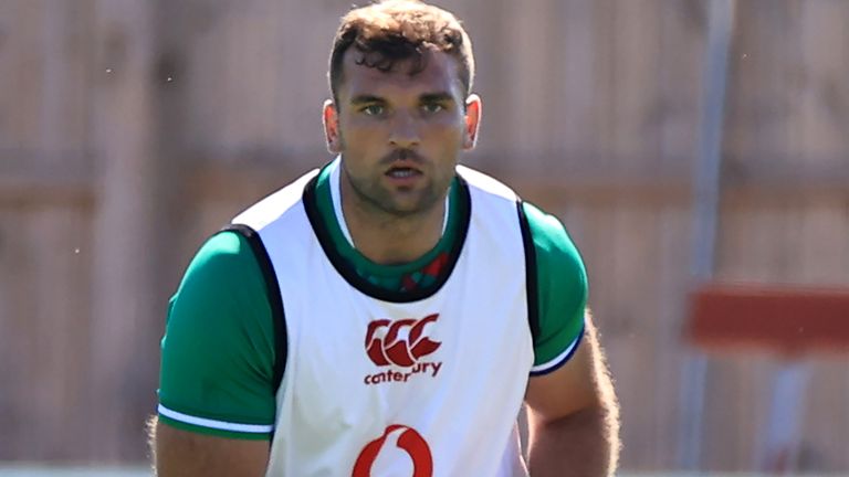Tadhg Beirne looks on during the British and Irish Lions training session held at Stade Santander International stadium on June 14, 2021 in Saint Peter's, Jersey.