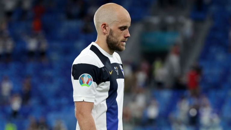 Teemu Pukki looks dejected as Finland missed out on second place in Group B