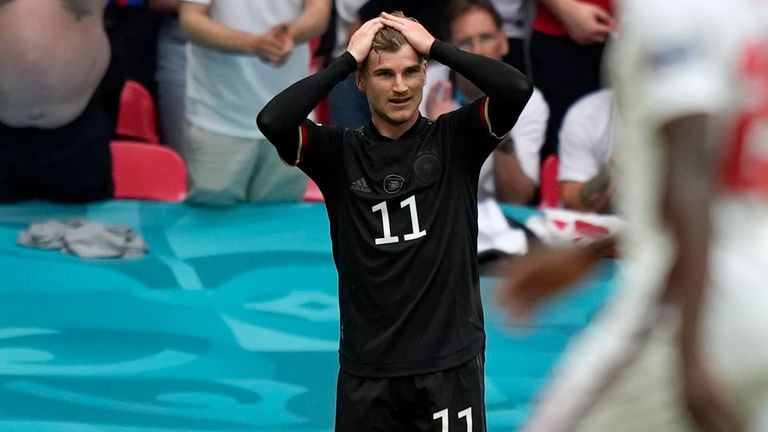 Timo Werner reacts after being denied by Jordan Pickford