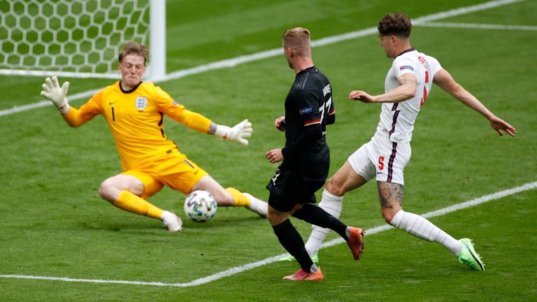 Jordan Pickford blocks Timo Werner's strike