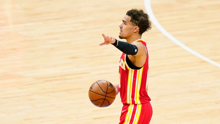 Atlanta Hawks&#39; Trae Young plays during Game 2 in a second-round NBA basketball playoff series against the Philadelphia 76ers