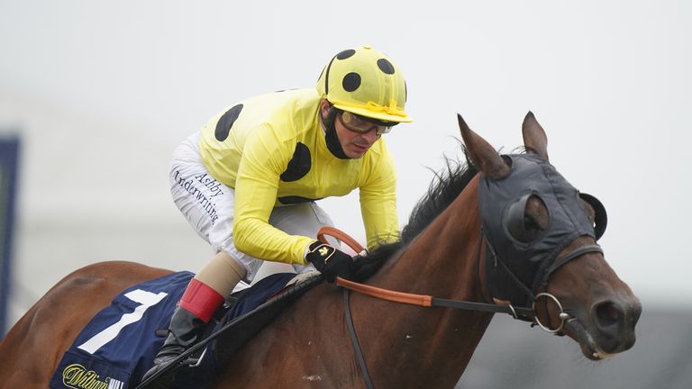 NEWCASTLE UPON TYNE, ENGLAND - JUNE 26: Zeeband ridden by Andrea Atzeni on their way to winning the William Hill Pick Your Places Northumberland Vase Handicap race, during the William Hill Northumberland Plate Day at Newcastle Racecourse on June 26, 2021 in Newcastle upon Tyne, England. (Photo by Tim Goode - Pool/Getty Images)