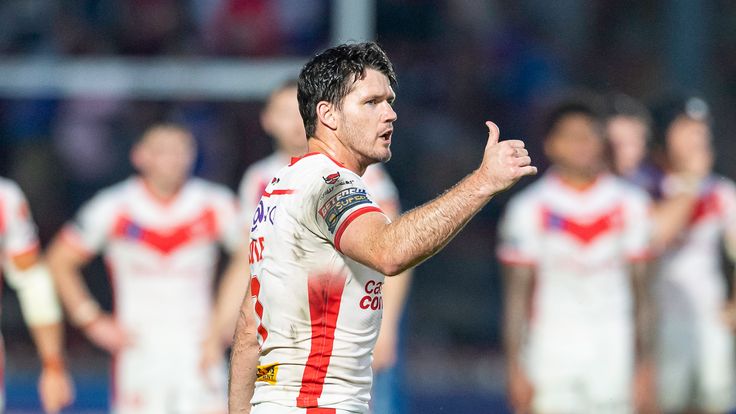 Lachlan Coote thanks the fans for their support after victory over Wakefield.