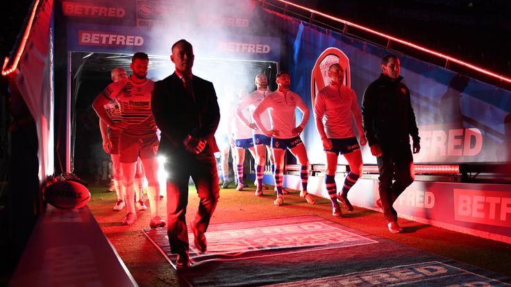 Picture by Simon Wilkinson/SWpix.com - 27/11/2020 Rugby League Betfred Superleague Grand Final 2020 - KCOM Stadium, Hull. Wigan Warriors v St. Helens
- Players walk out of tunnel