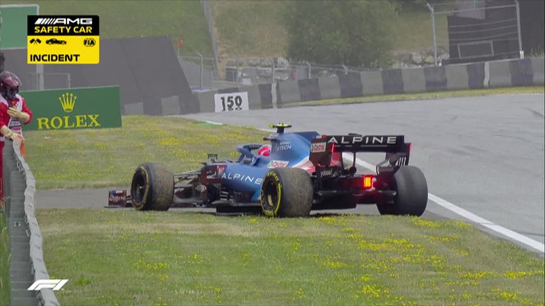 Esteban Ocon's race comes to an premature end after damaging his car at the race start