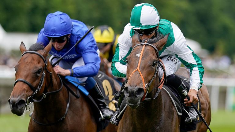 Sean Levey riding Ardbraccan (green/white) to win at Newmarket