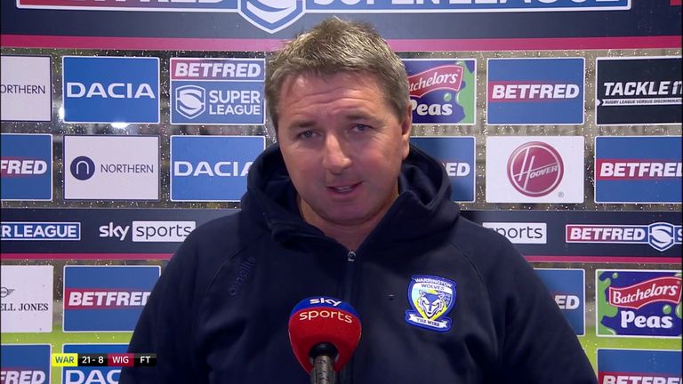 Warrington Wolves coach Steve Price told Jenna Brooks that he was proud of his team's defensive effort in their 21-8 won over the Wigan Warriors
