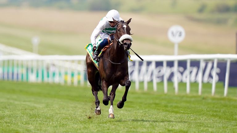 Sandrine ridden by jockey David Probert winning at Newmarket