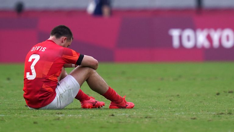 Great Britain's Alex Davis looks dejected after defeat in the Men's Rugby Seven Bronze Medal game against Argentina