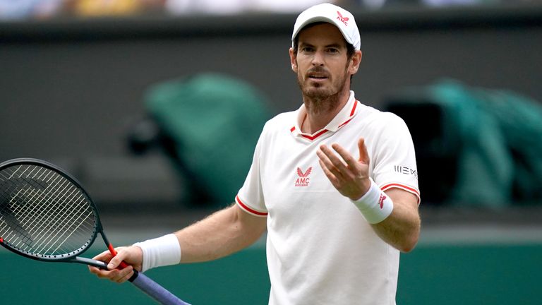 Andy Murray reacts during his gentleman&#39;s singles third round match against Denis Shapovalov on day five of Wimbledon at The All England Lawn Tennis and Croquet Club, Wimbledon. Picture date: Friday July 2, 2021.