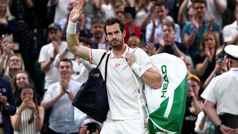 Andy Murray waves to the crowd after his third round match defeat against Denis Shapovalov on day five of Wimbledon at The All England Lawn Tennis and Croquet Club, Wimbledon. Picture date: Friday July 2, 2021.