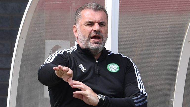 NEWPORT, WALES - JULY 07: Celtic manager Ange Postecoglou during a pre-season friendly between Celtic and Sheffield Wednesday at Dragons Park on July 07, 2021, in Newport, Scotland.  (Photo by Craig Foy / SNS Group)