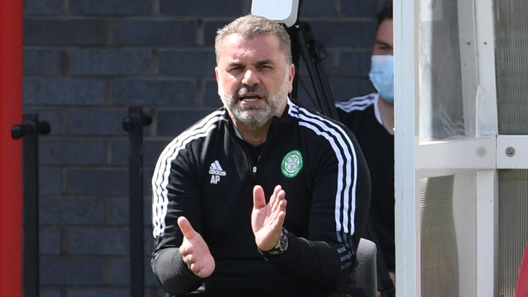 SNS - NEWPORT, WALES - JULY 07: Celtic manager Ange Postecoglou during a pre-season friendly between Celtic and Sheffield Wednesday at Dragons Park on July 07, 2021, in Newport, Scotland.  (Photo by Craig Foy / SNS Group)