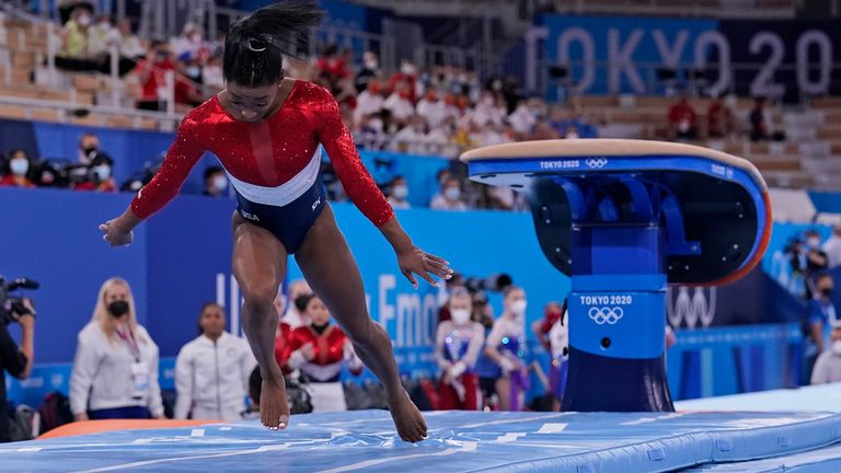 Biles seemed to land awkwardly in the vault event on Tuesday